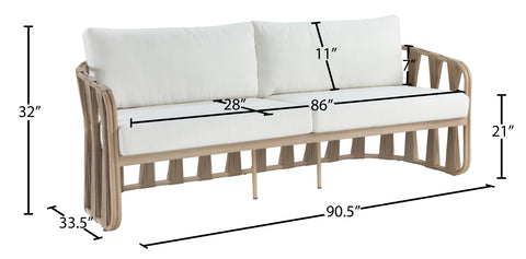 Piper 90.5" Beige Water Resilient Fabric Upholstered Outdoor Patio Sofa, 1 Piece