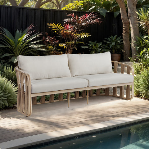 Piper 90.5" Beige Water Resilient Fabric Upholstered Outdoor Patio Sofa, 1 Piece