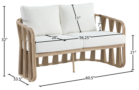 Piper 60.5" Cream Water Resilient Fabric Upholstered Outdoor Patio Loveseat, 1 Piece
