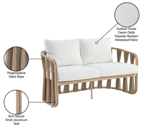 Piper 60.5" Cream Water Resilient Fabric Upholstered Outdoor Patio Loveseat, 1 Piece
