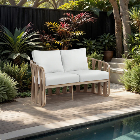 Piper 60.5" Cream Water Resilient Fabric Upholstered Outdoor Patio Loveseat, 1 Piece