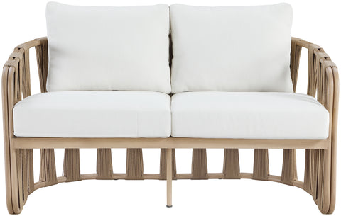 Piper 60.5" Cream Water Resilient Fabric Upholstered Outdoor Patio Loveseat, 1 Piece