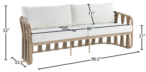 Piper 90.5" Cream Water Resilient Fabric Upholstered Outdoor Patio Sofa, 1 Piece