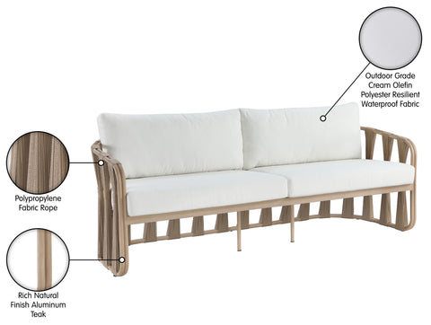 Piper 90.5" Cream Water Resilient Fabric Upholstered Outdoor Patio Sofa, 1 Piece