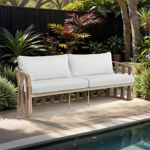 Piper 90.5" Cream Water Resilient Fabric Upholstered Outdoor Patio Sofa, 1 Piece