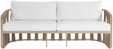 Piper 90.5" Cream Water Resilient Fabric Upholstered Outdoor Patio Sofa, 1 Piece