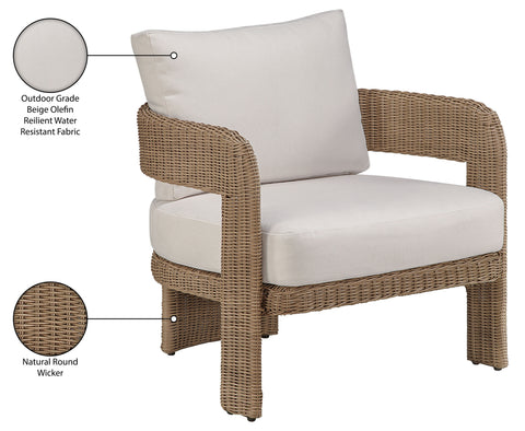 Kira Beige Olefin Water Resistant Fabric And Wicker Outdoor Patio Accent Chair, 1 Piece