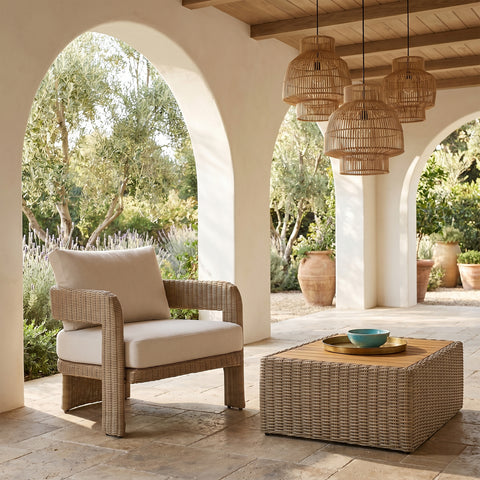 Kira Beige Olefin Water Resistant Fabric And Wicker Outdoor Patio Accent Chair, 1 Piece