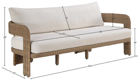 Kira 83.5" Beige Olefin Water Resistant Fabric And Wicker Outdoor Patio Sofa, 1 Piece