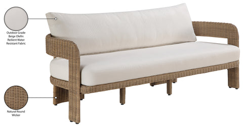 Kira 83.5" Beige Olefin Water Resistant Fabric And Wicker Outdoor Patio Sofa, 1 Piece