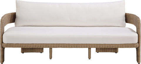 Kira 83.5" Beige Olefin Water Resistant Fabric And Wicker Outdoor Patio Sofa, 1 Piece
