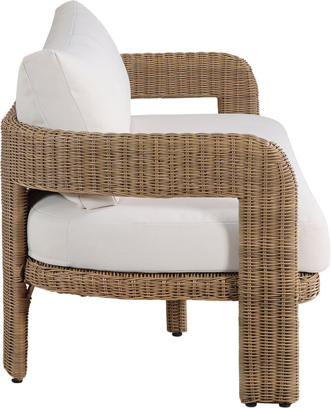 Kira 83.5" Beige Olefin Water Resistant Fabric And Wicker Outdoor Patio Sofa, 1 Piece