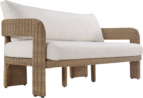 Kira 83.5" Beige Olefin Water Resistant Fabric And Wicker Outdoor Patio Sofa, 1 Piece