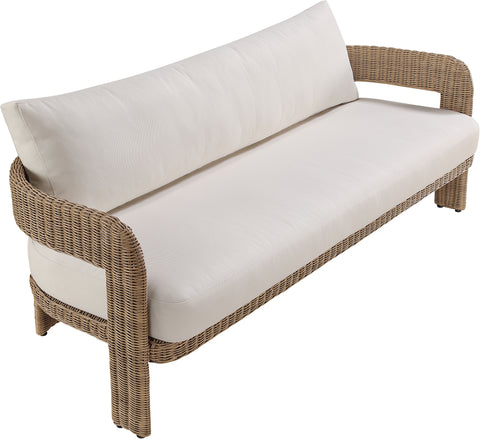 Kira 83.5" Beige Olefin Water Resistant Fabric And Wicker Outdoor Patio Sofa, 1 Piece