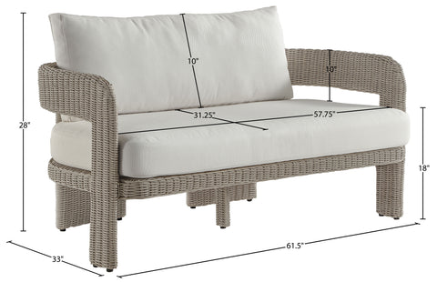 Kira 61.5" Cream Olefin Water Resistant Fabric And Wicker Outdoor Patio Loveseat, 1 Piece