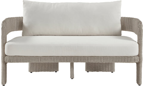 Kira 61.5" Cream Olefin Water Resistant Fabric And Wicker Outdoor Patio Loveseat, 1 Piece