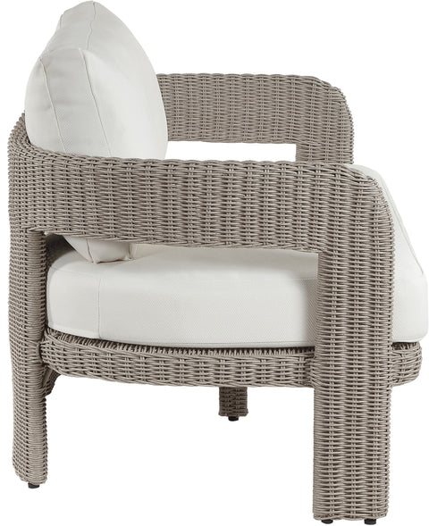 Kira 61.5" Cream Olefin Water Resistant Fabric And Wicker Outdoor Patio Loveseat, 1 Piece