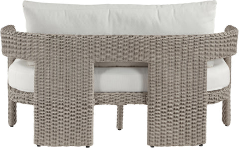 Kira 61.5" Cream Olefin Water Resistant Fabric And Wicker Outdoor Patio Loveseat, 1 Piece