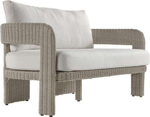 Kira 61.5" Cream Olefin Water Resistant Fabric And Wicker Outdoor Patio Loveseat, 1 Piece
