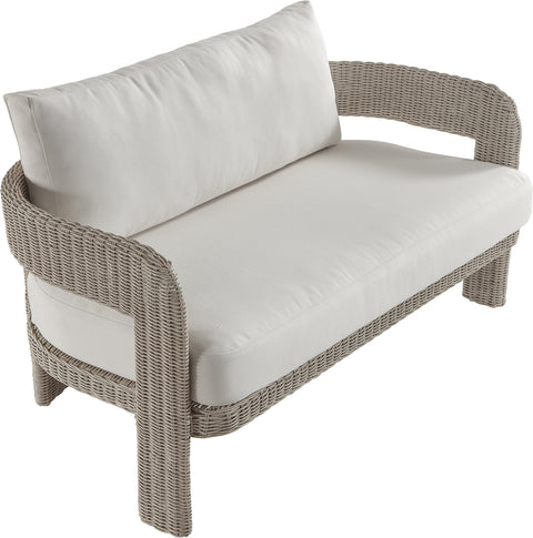 Kira 61.5" Cream Olefin Water Resistant Fabric And Wicker Outdoor Patio Loveseat, 1 Piece