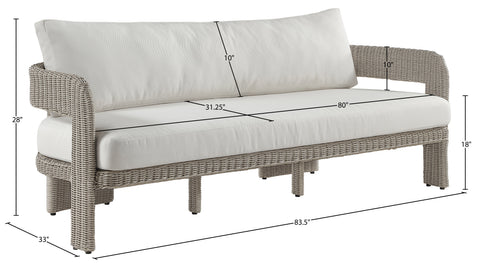 Kira 83.5" Cream Olefin Water Resistant Fabric And Wicker Outdoor Patio Sofa, 1 Piece