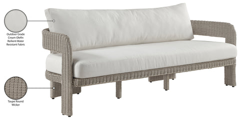 Kira 83.5" Cream Olefin Water Resistant Fabric And Wicker Outdoor Patio Sofa, 1 Piece