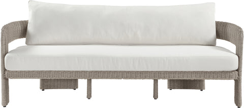 Kira 83.5" Cream Olefin Water Resistant Fabric And Wicker Outdoor Patio Sofa, 1 Piece