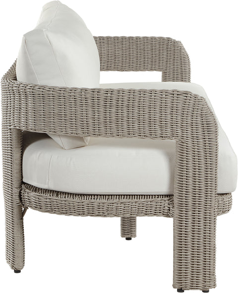 Kira 83.5" Cream Olefin Water Resistant Fabric And Wicker Outdoor Patio Sofa, 1 Piece