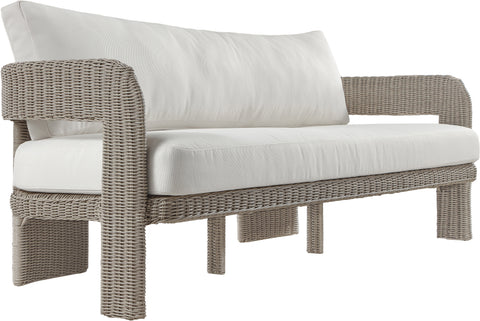 Kira 83.5" Cream Olefin Water Resistant Fabric And Wicker Outdoor Patio Sofa, 1 Piece