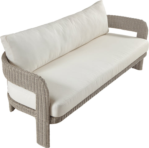 Kira 83.5" Cream Olefin Water Resistant Fabric And Wicker Outdoor Patio Sofa, 1 Piece