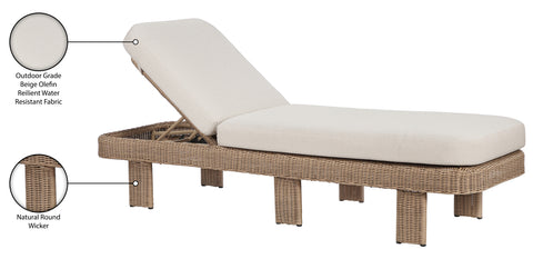 Kira Beige Olefin Water Resistant Fabric And Wicker Outdoor Patio Lounge Chair, 1 Piece