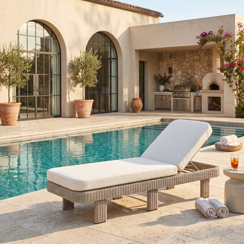 Kira Cream Olefin Water Resistant Fabric And Wicker Outdoor Patio Lounge Chair, 1 Piece