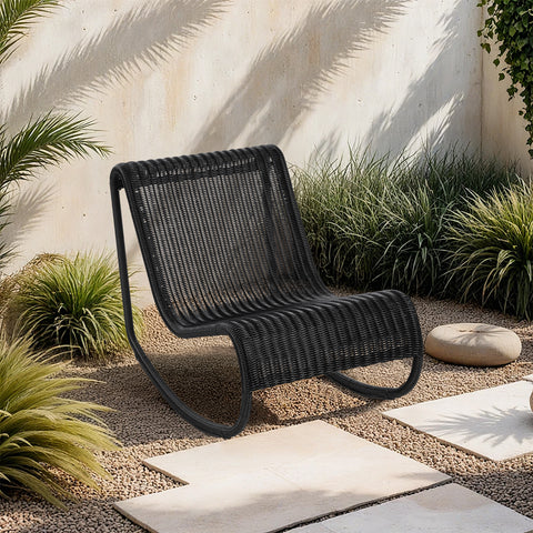 Selene Black Wicker Outdoor Patio Rocking Chair, 1 Piece