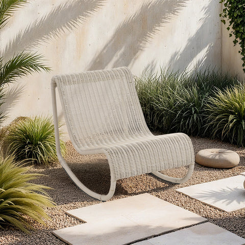 Selene Cream Wicker Outdoor Patio Rocking Chair, 1 Piece