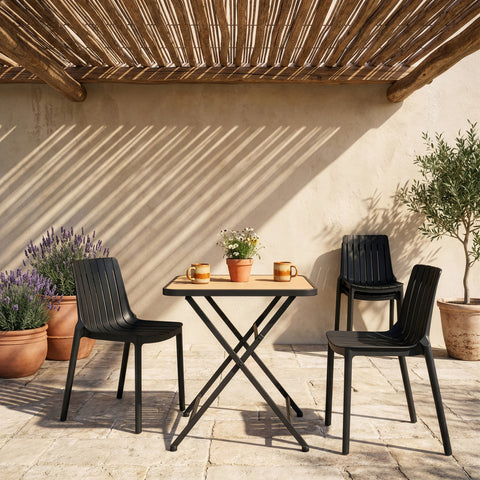 Noelle 27.75" Black / Natural Iron Outdoor Dining Table, 1 Piece