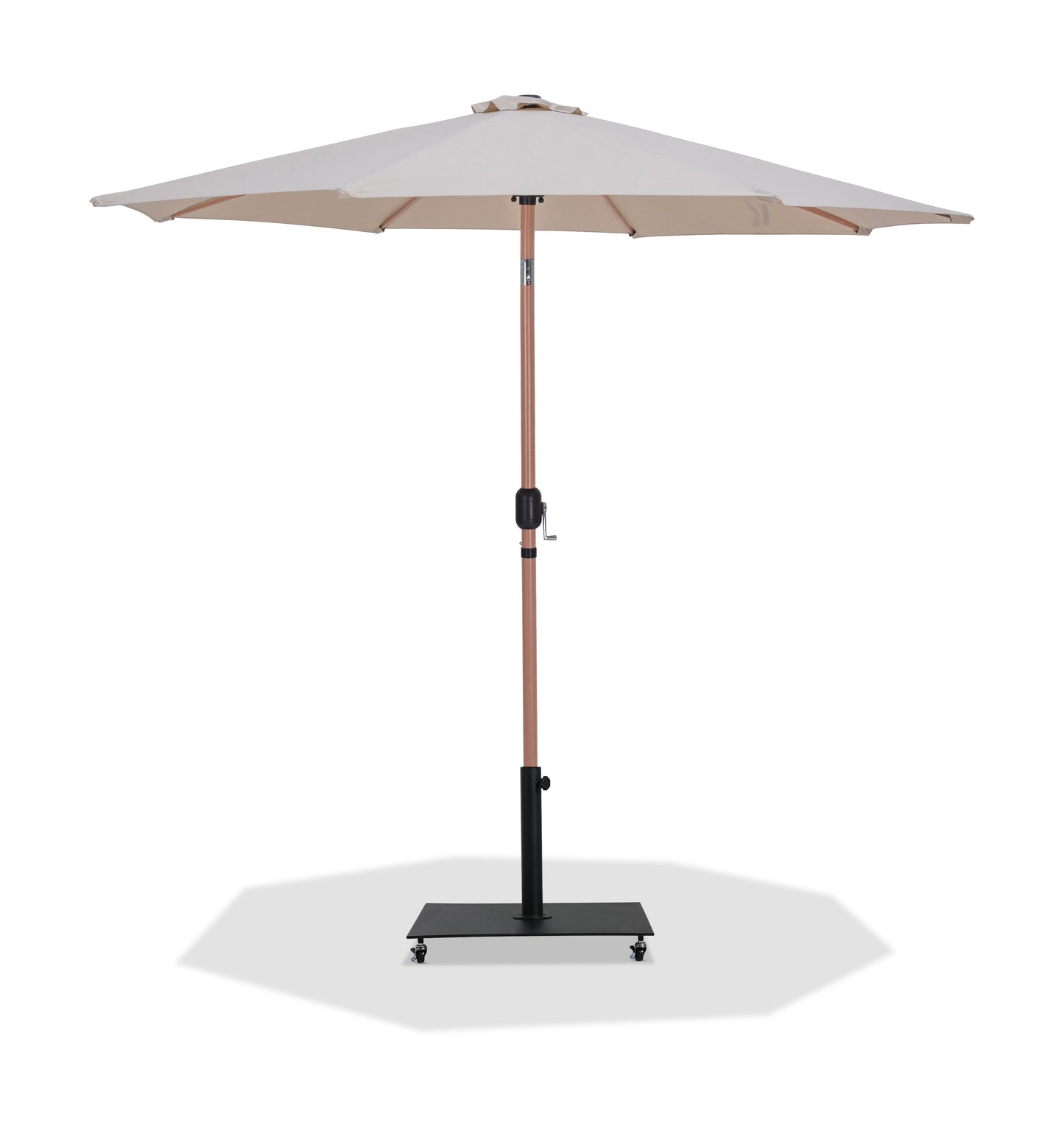 farrah beige fabric / matte black aluminum patio umbrella with base sets