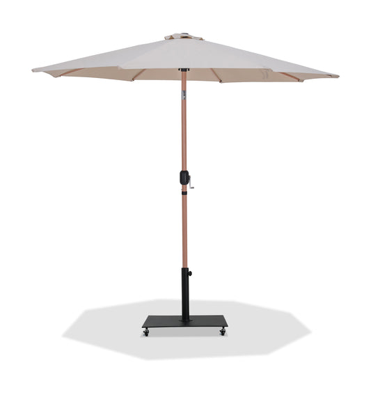 Farrah Beige Fabric / Matte Black Aluminum Patio Umbrella with Base Sets