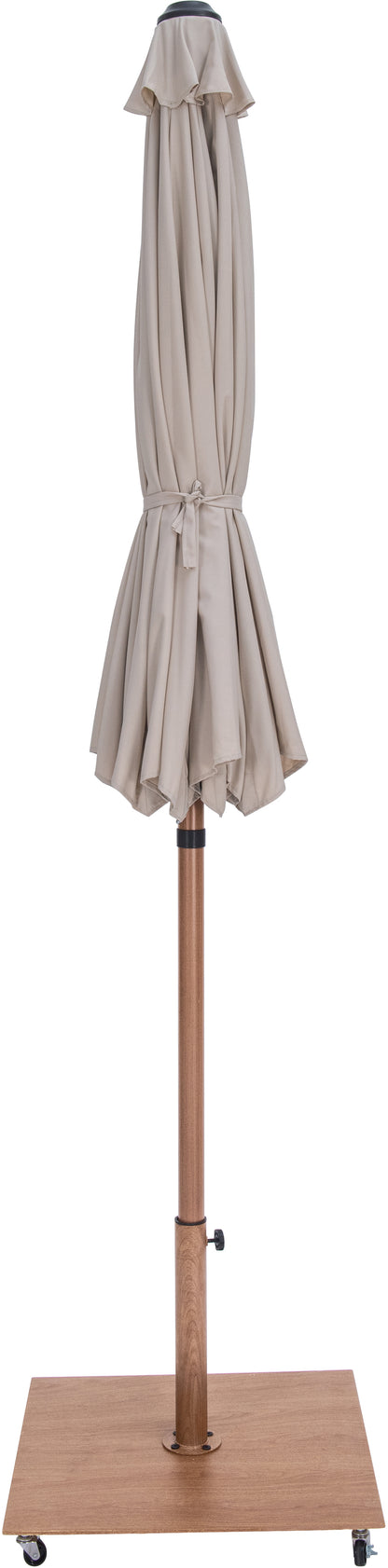 Farrah Beige Fabric / Teak Aluminum Patio Umbrella with Base Sets