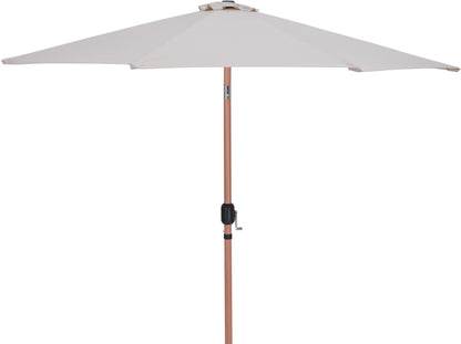 Farrah Beige Fabric / Teak Aluminum Patio Umbrella with Base Sets