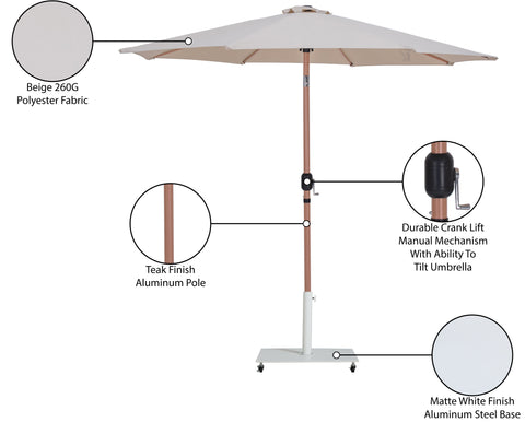 Arden Beige Water Resistant Fabric And Aluminum Patio Umbrella with Base Set (Style 3)