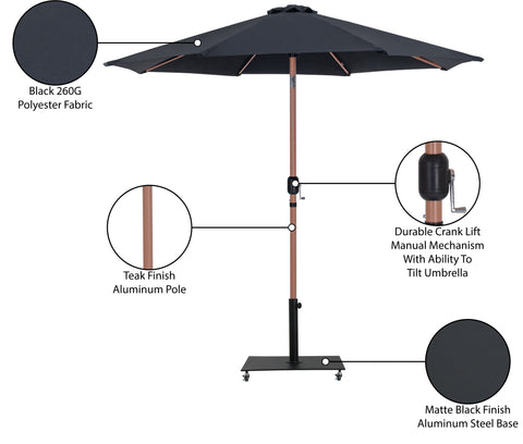 Arden Black Water Resistant Fabric And Aluminum Patio Umbrella with Base Set