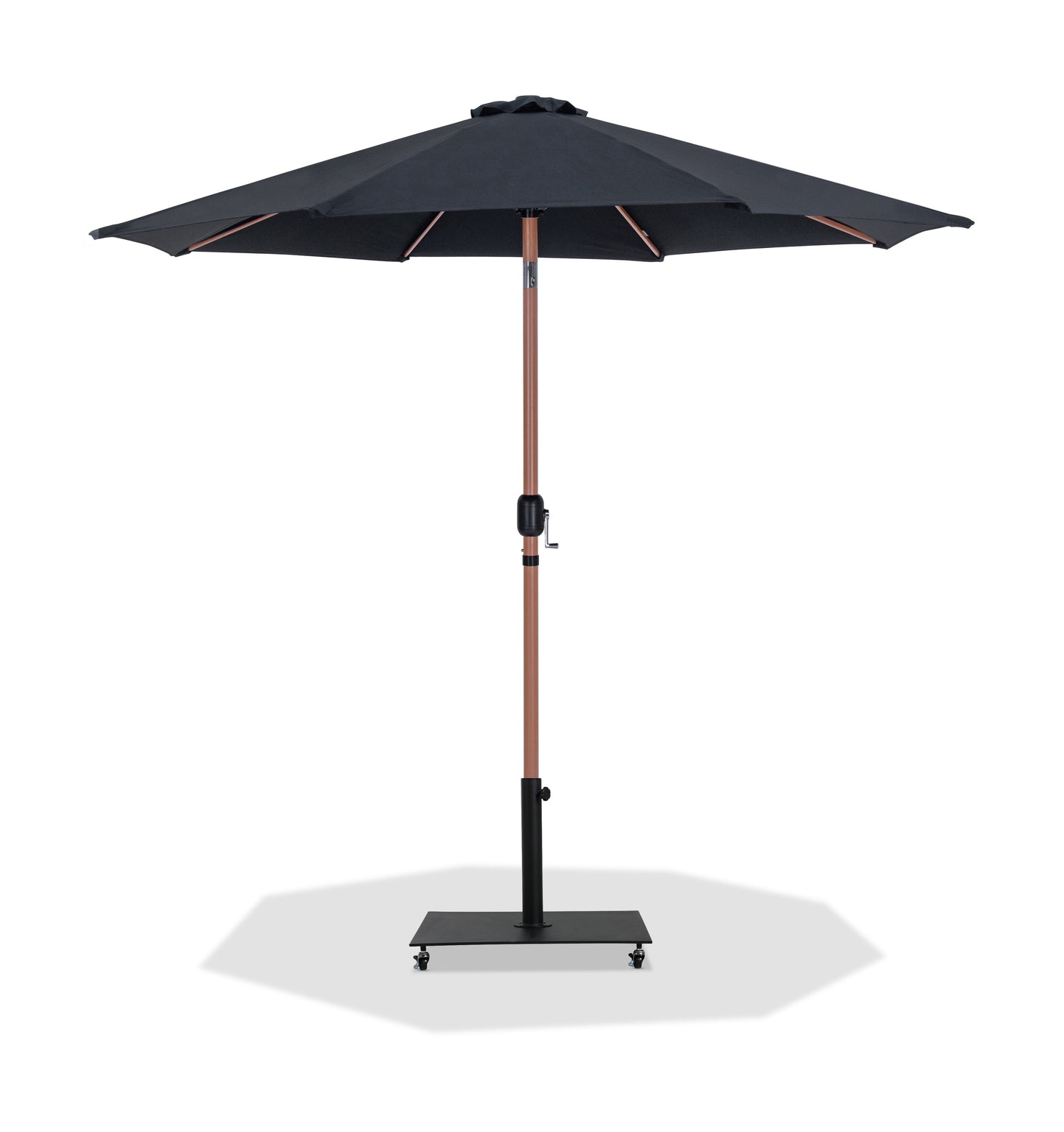 farrah black fabric / matte black aluminum patio umbrella with base sets