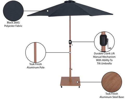 Arden Black Water Resistant Fabric And Aluminum Patio Umbrella with Base Set (Style 2)