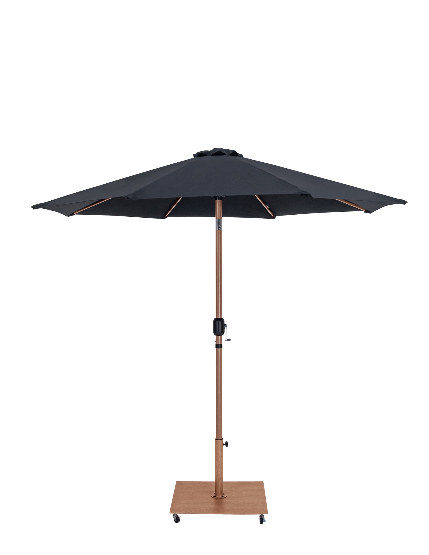 farrah black fabric / teak aluminum patio umbrella with base sets