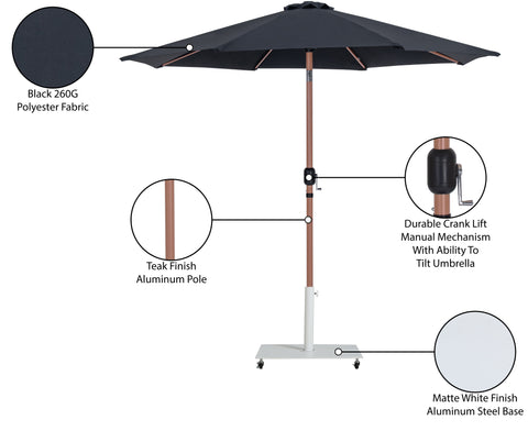 Arden Black Water Resistant Fabric And Aluminum Patio Umbrella with Base Set (Style 3)