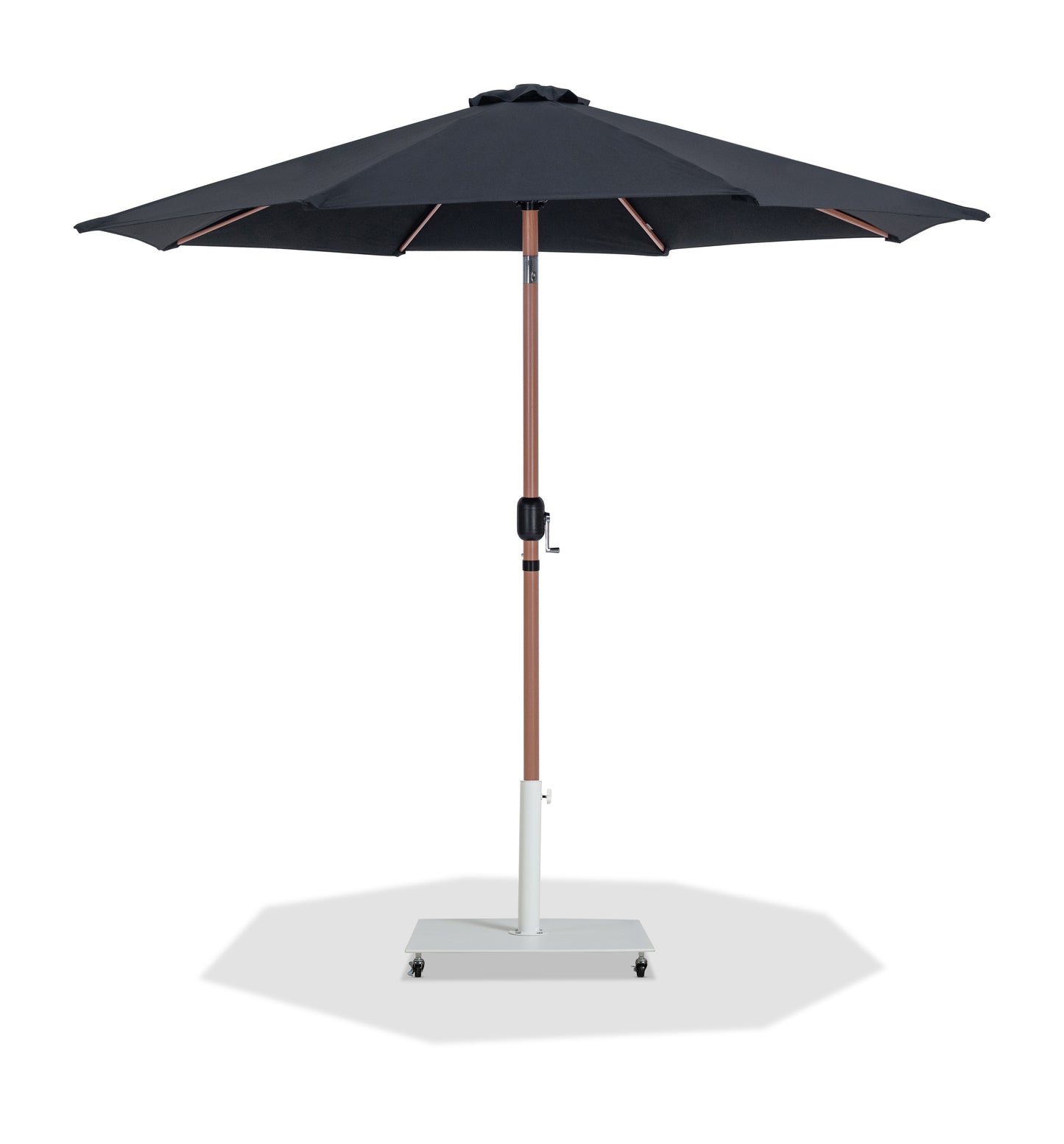 farrah black fabric / matte white aluminum patio umbrella with base sets