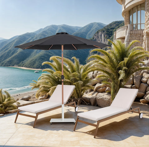 Farrah Black Fabric / Matte White Aluminum Patio Umbrella with Base Sets