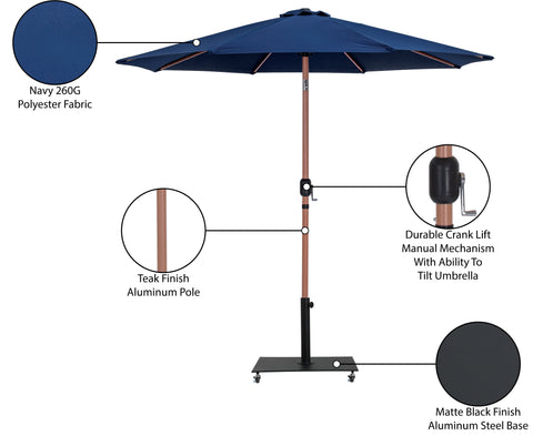 Arden Navy Water Resistant Fabric And Aluminum Patio Umbrella with Base Set