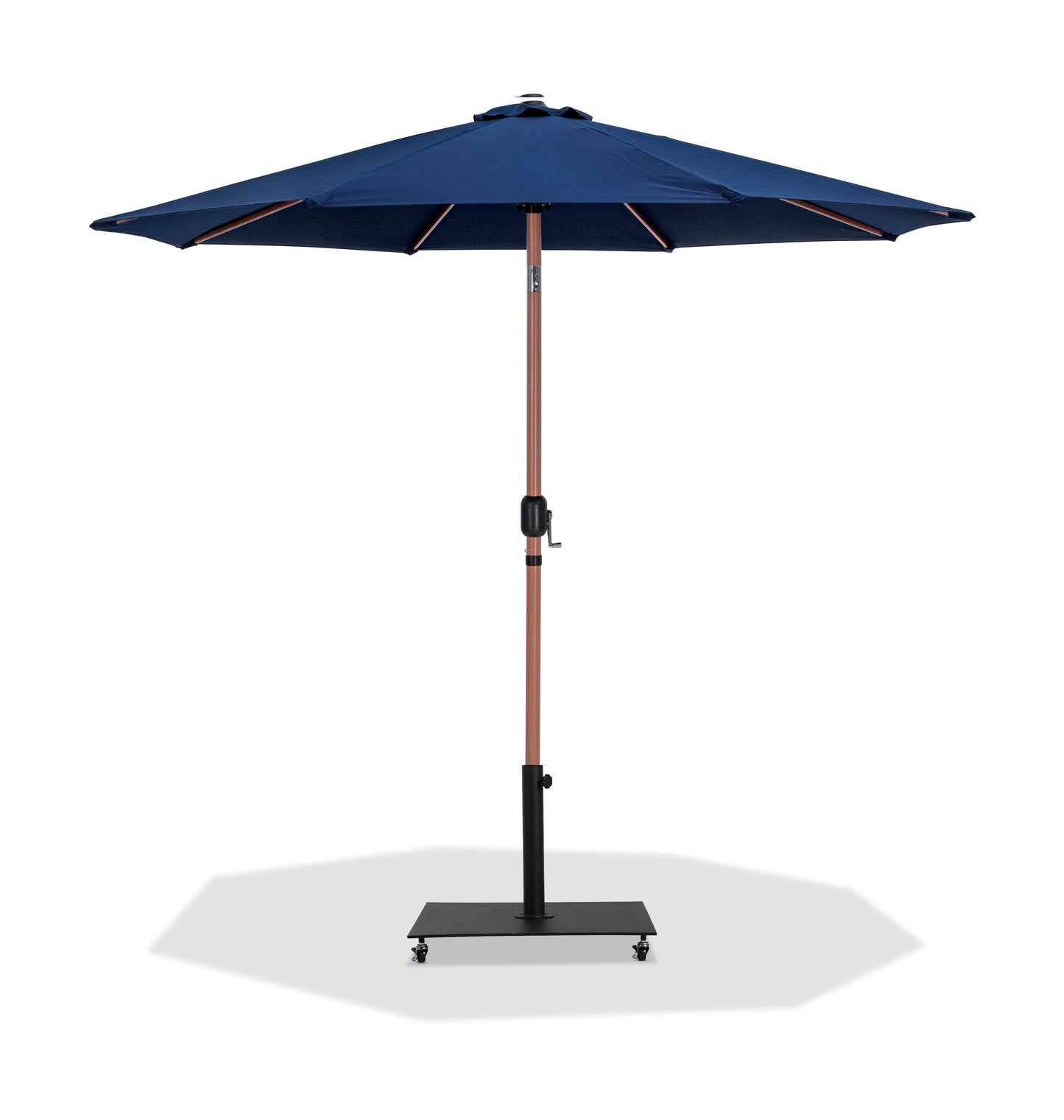 farrah navy fabric / matte black aluminum patio umbrella with base sets