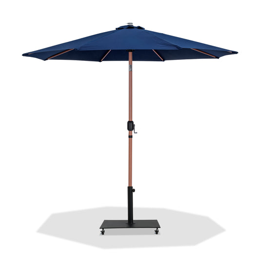 Farrah Navy Fabric / Matte Black Aluminum Patio Umbrella with Base Sets